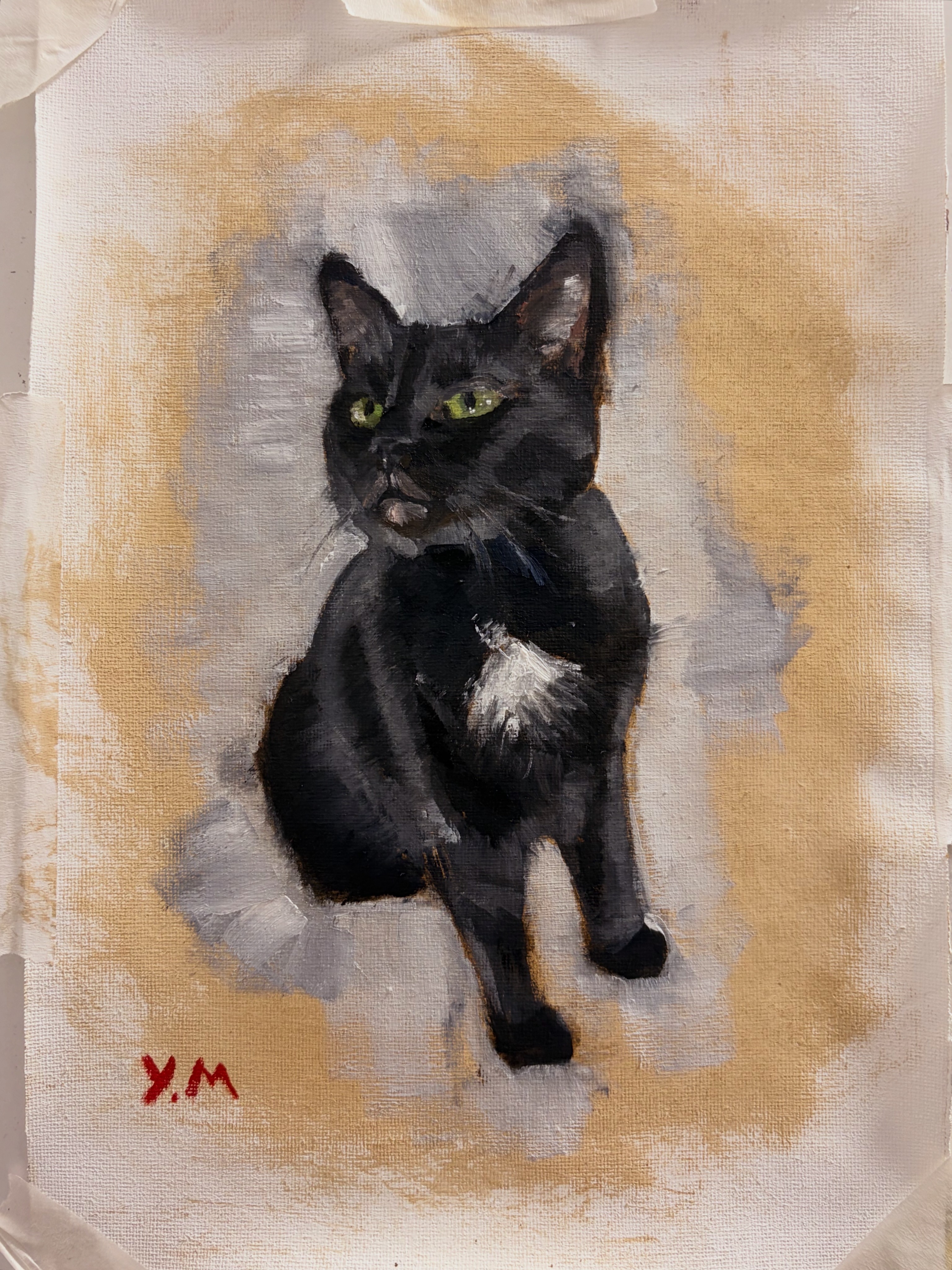 all prima black cat oil painting